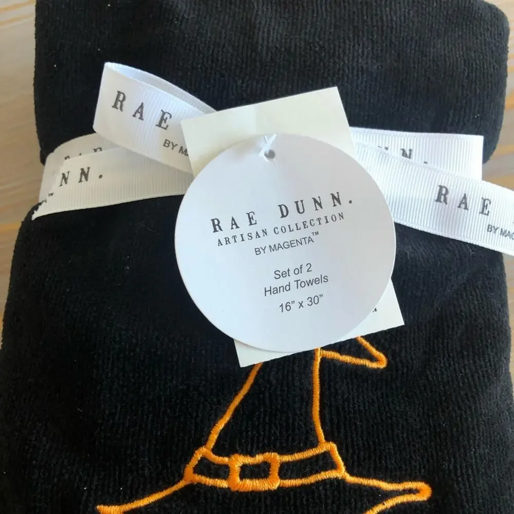 Rae Dunn Halloween Themed Wicked Black Hand Towels - Set of Two - NWT